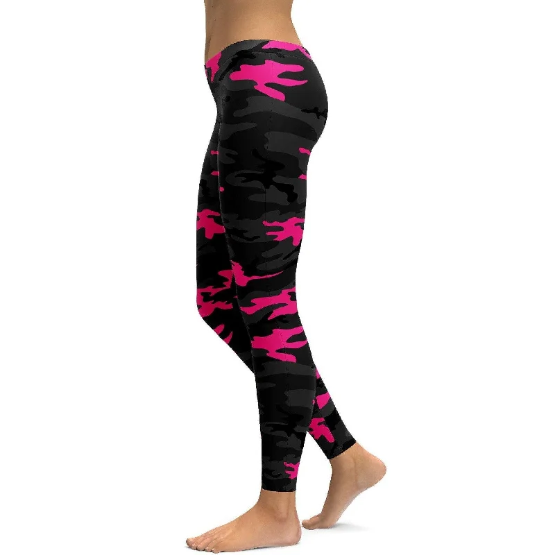Stretchable Yoga Pants for Women -Dark Pink Camo Leggings