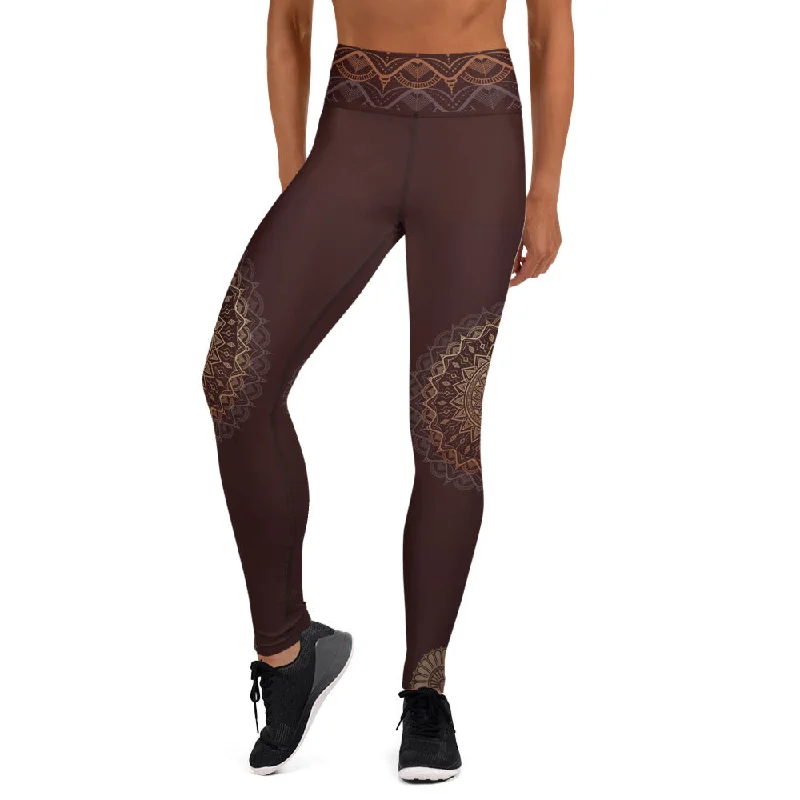 Yoga Pants with a Smooth Fit -Sandalwood Mandala High Waist Yoga Leggings