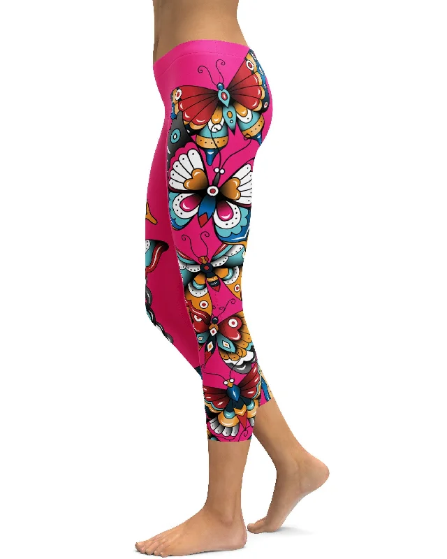 Sports Yoga Pants for Women -Day of the Dead - Butterflies Capris