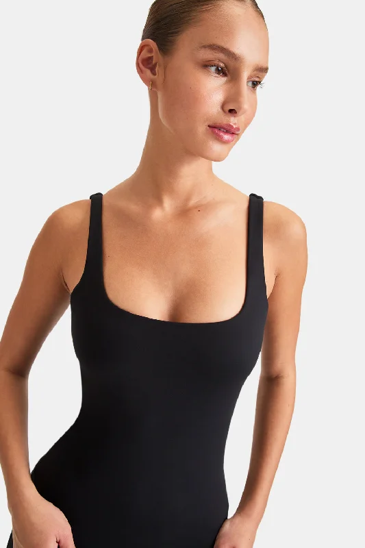 Yoga Tops for Hot Weather -DAYFLEX BUILT-IN SUPPORT ESSENTIAL SQUARE NECK VEST - SHADOW BLACK