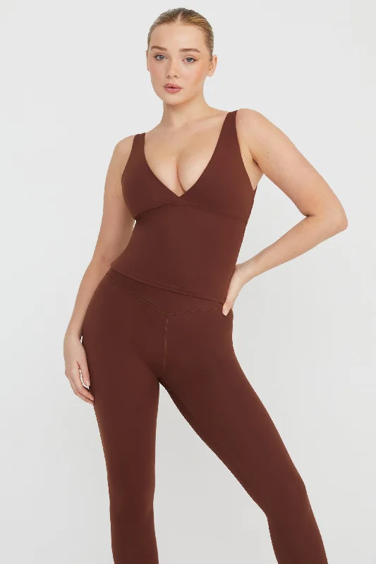 Yoga Tops for Low-Impact Exercises -DAYFLEX BUILT-IN SUPPORT V NECK VEST - WALNUT