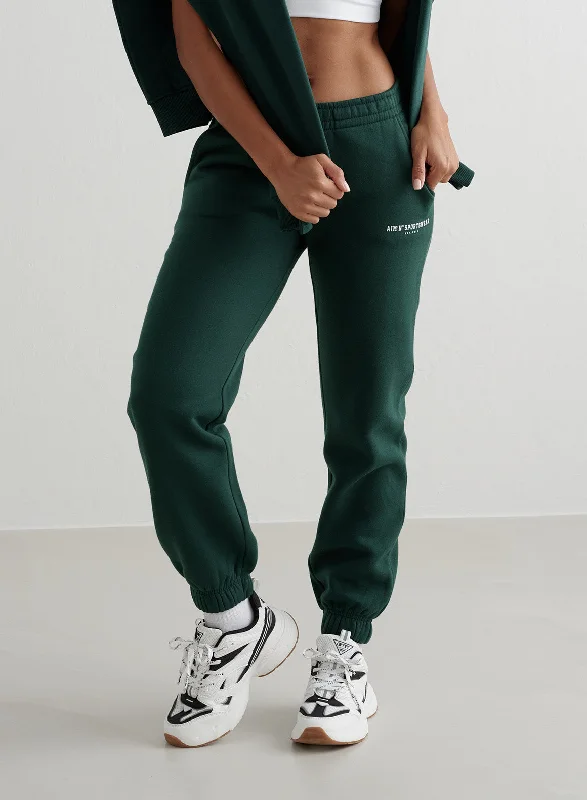 Yoga Pants with Flat Waistband for Comfort -Deep Emerald Varsity Classic Sweatpants