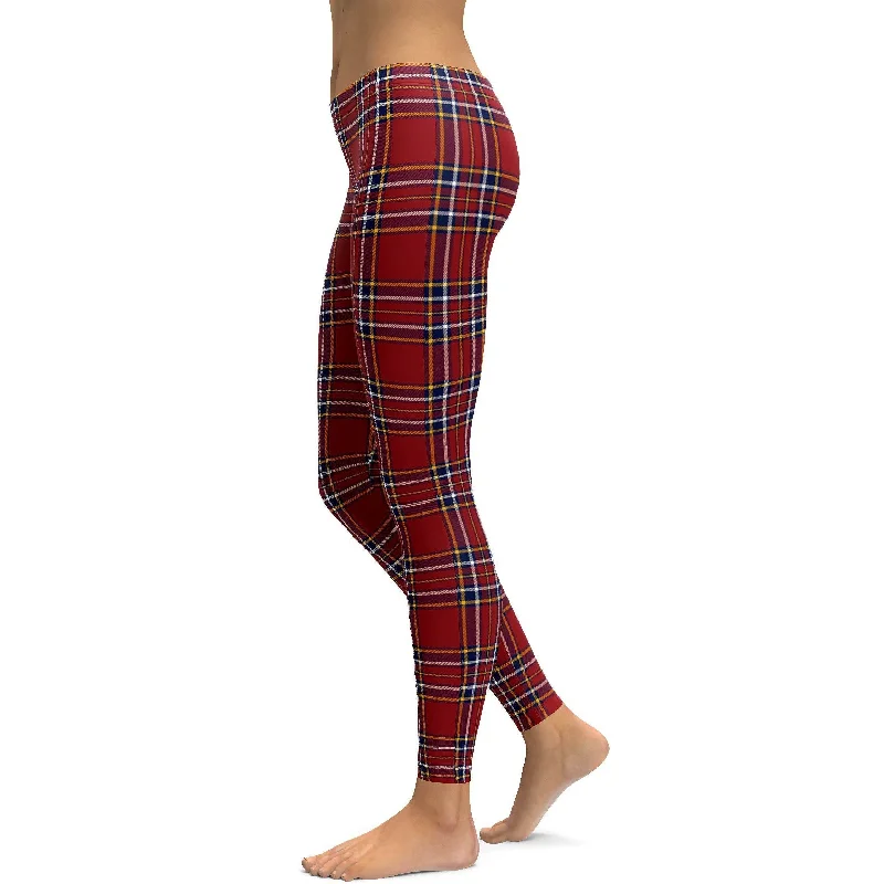 Stretch Yoga Pants for Active Women -Deep Red Tartan Leggings
