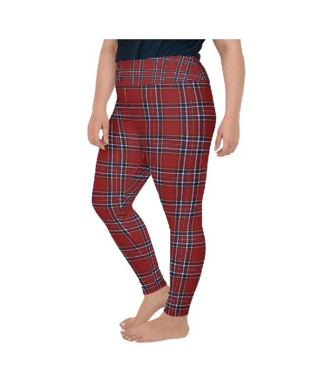 Yoga Pants with Moisture-Wicking Fabric -Deep Red Tartan Plus Size Leggings