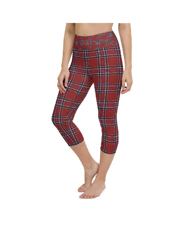 Comfortable Yoga Pants for Comfort -Deep Red Tartan Yoga Capris