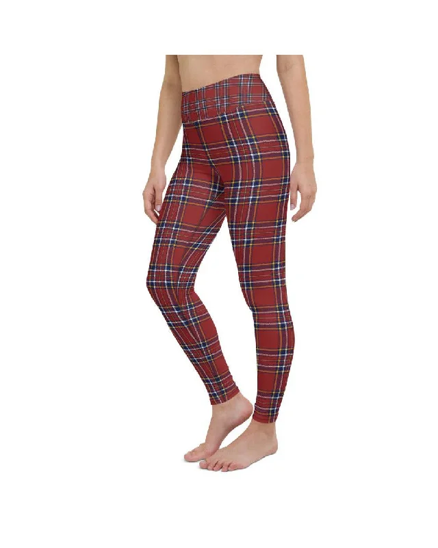 Performance Yoga Pants for Strength -Deep Red Tartan Yoga Pants