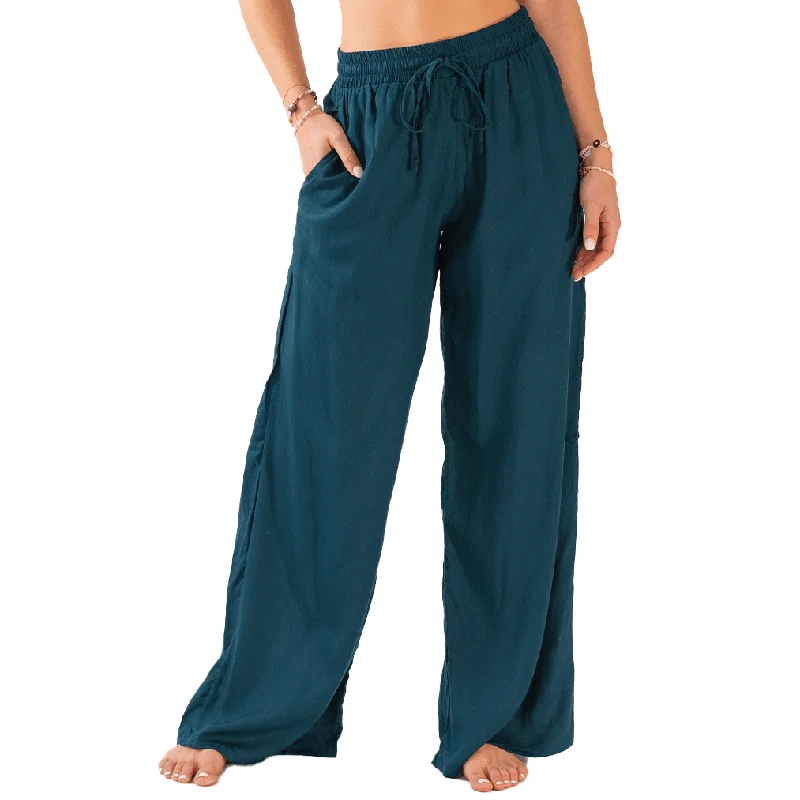 Supportive Compression Yoga Pants -Deep Teal Wide Leg Drawstring Pants