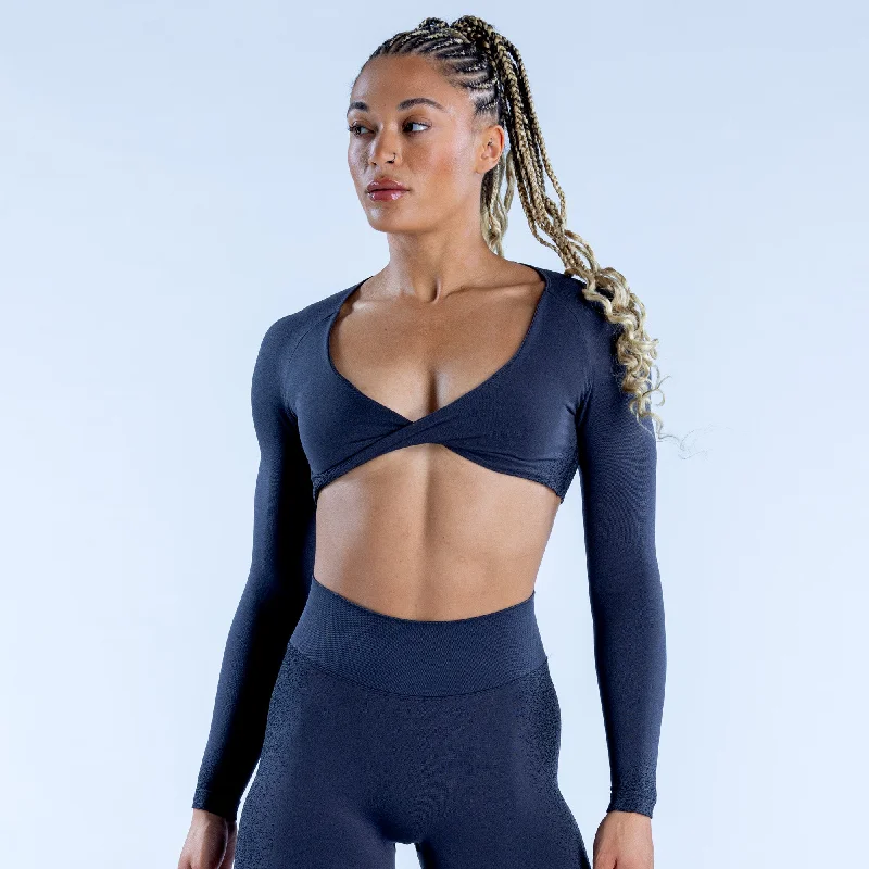 Long Sleeve Yoga Tops for Extra Coverage -Ignite Twist Front Crop Top