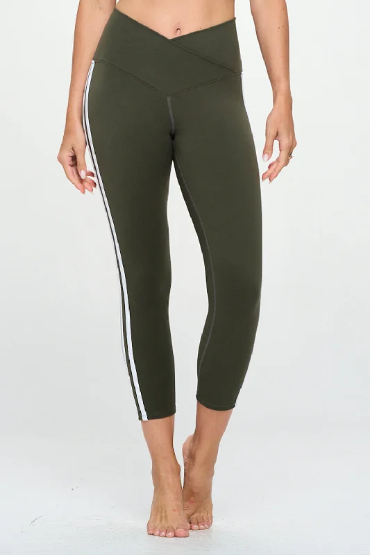 Stylish Compression Yoga Pants -Diana - Agave - White Side Stripes - Cross Over - Capri Legging (High-Waist) Stylish Compression Yoga Pants -Diana - Agave - White Side Stripes - Cross Over - Capri Legging (High-Waist)
