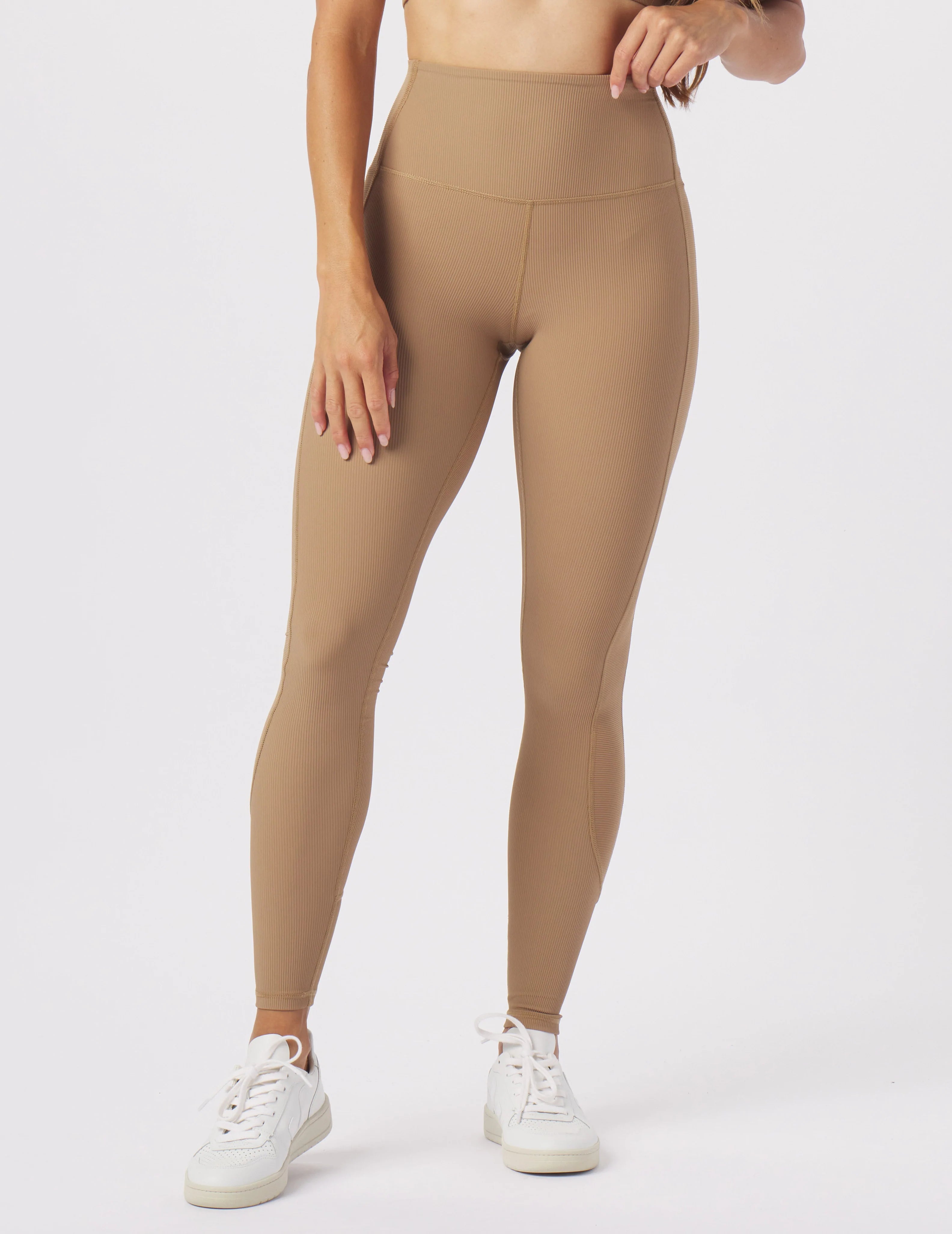 Yoga Pants with Pockets -Directional Legging: Almond