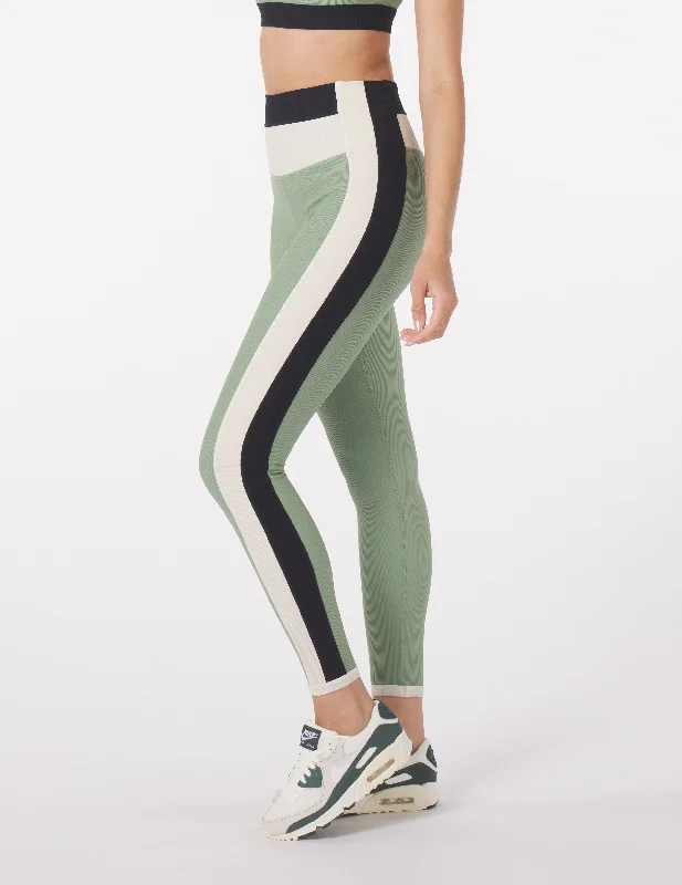 Yoga Pants for Long Workouts -Directional Legging: Sage/Oatmilk Contrast