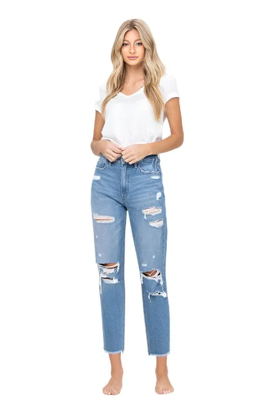 Yoga Shorts for Maximum Comfort -Distressed Raw hem Mom Jeans by VERVET Flying Monkey Yoga Shorts for Maximum Comfort -Distressed Raw hem Mom Jeans by VERVET Flying Monkey