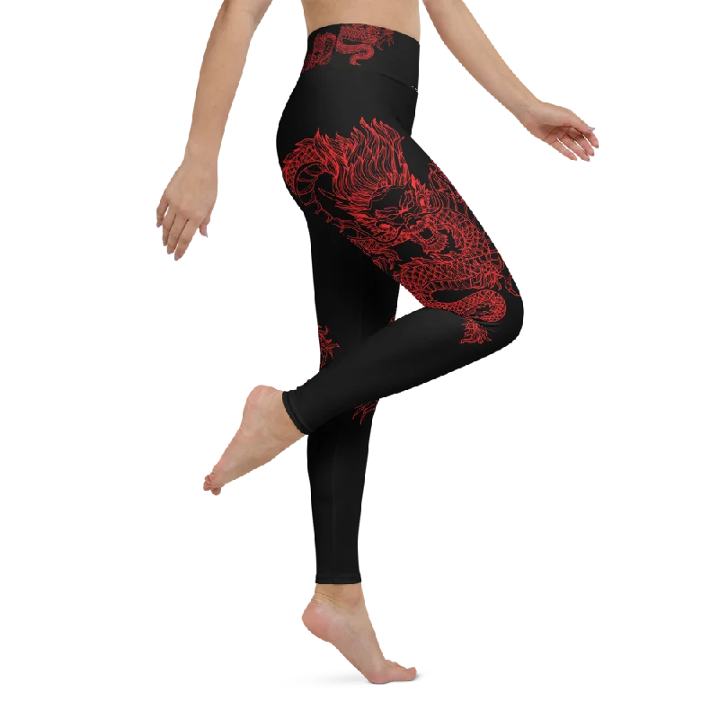 Yoga Pants for Core Strength -Double Dragon High Waist Womens Yoga Leggings