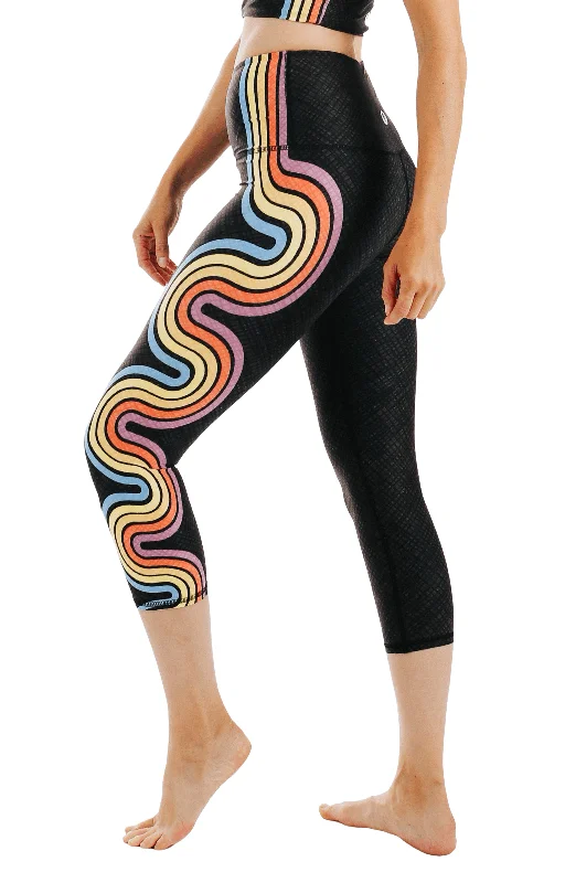 Yoga Pants with Pockets -Double Rainbow Printed Yoga Crops