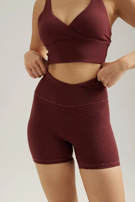 Yoga Shorts for Smooth Posture -V Shorts (Mini 4") in Dark Cherry
