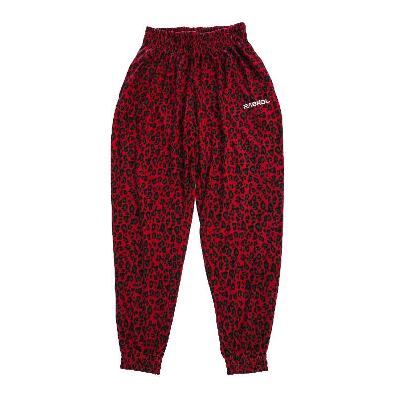 Best Yoga Pants for Hot Yoga -SILK DUMP COVER (RED LEOPARD Parachute Pants)