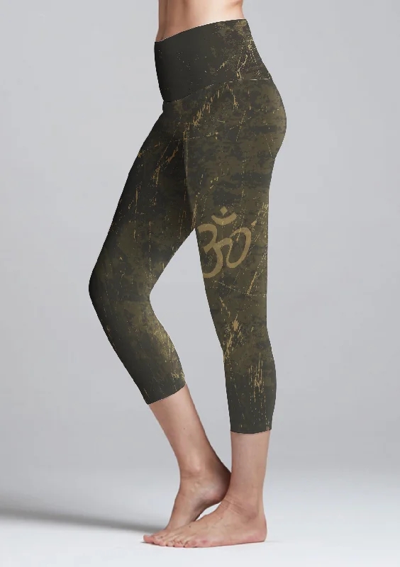 Yoga Pants for Flexibility and Strength Training -Eco Recycled Fabric Aum High Waist Womens Yoga Capris Yoga Pants for Flexibility and Strength Training -Eco Recycled Fabric Aum High Waist Womens Yoga Capris