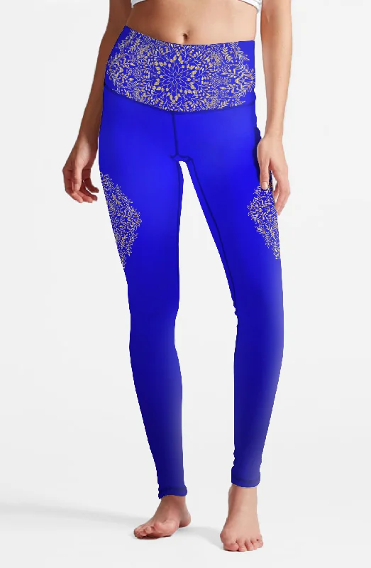 Yoga Pants for Stress Relief -Eco Recycled Fabric Blue Mandala High Waist Leggings