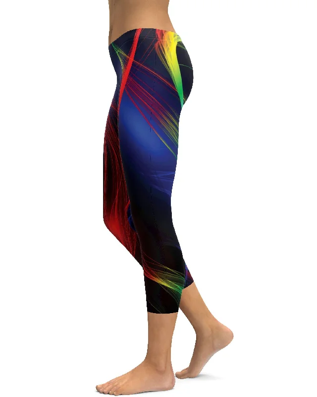 Comfortable Yoga Pants for Hot Weather -EDM Rainbow Strokes Capris