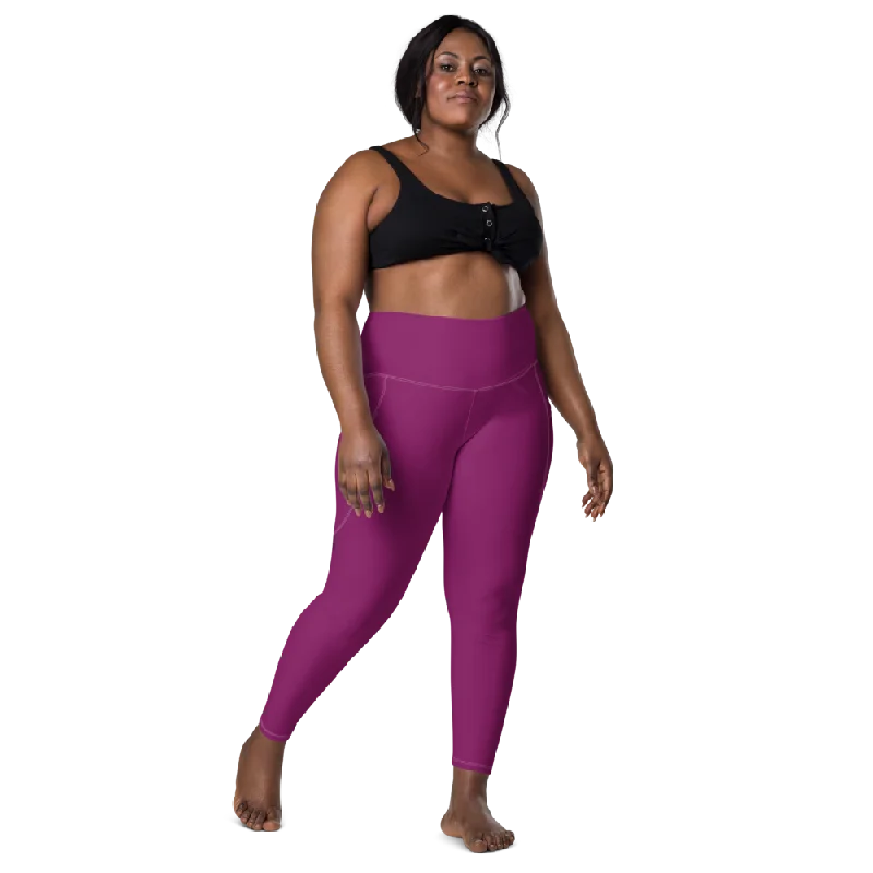 Fitted Yoga Pants for Women -Solid Eggplant Leggings With Pockets