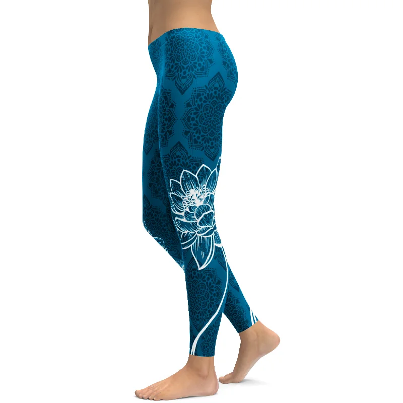 Premium Yoga Pants for Movement -Electric Blue Lotus Leggings