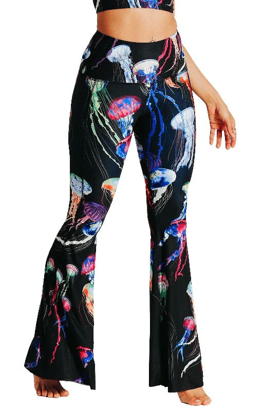 Yoga Pants for Running -Electric Flow Printed Bell Bottoms