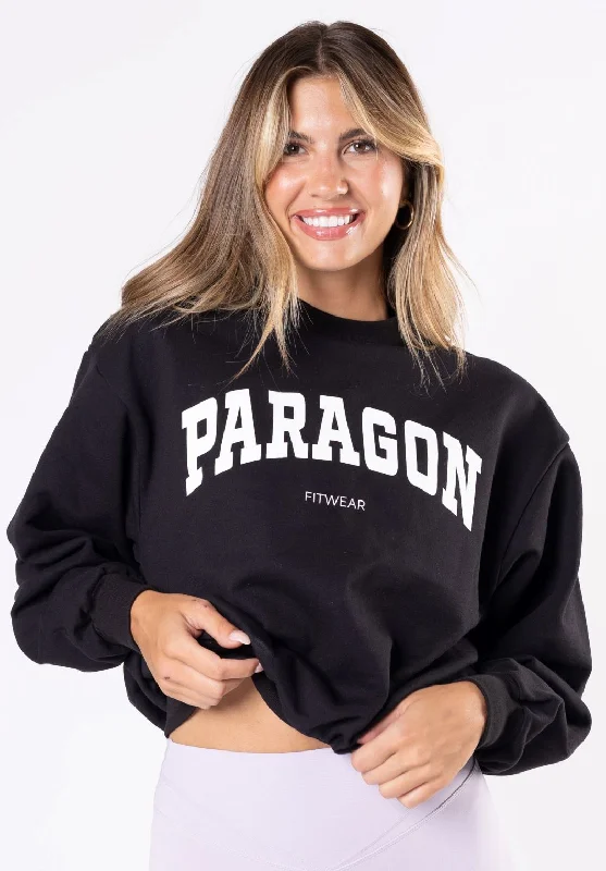 Seamless Yoga Tops for Active Sessions -Varsity Crewneck Black