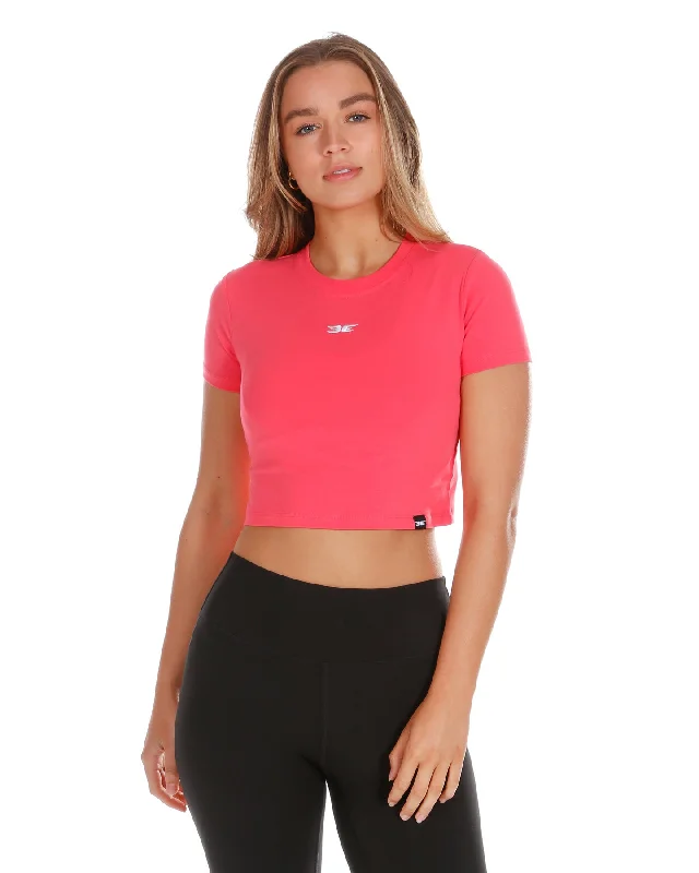 Women's Yoga Tops with Built-In Bra Support -Elite Crop Tee - Sherbet