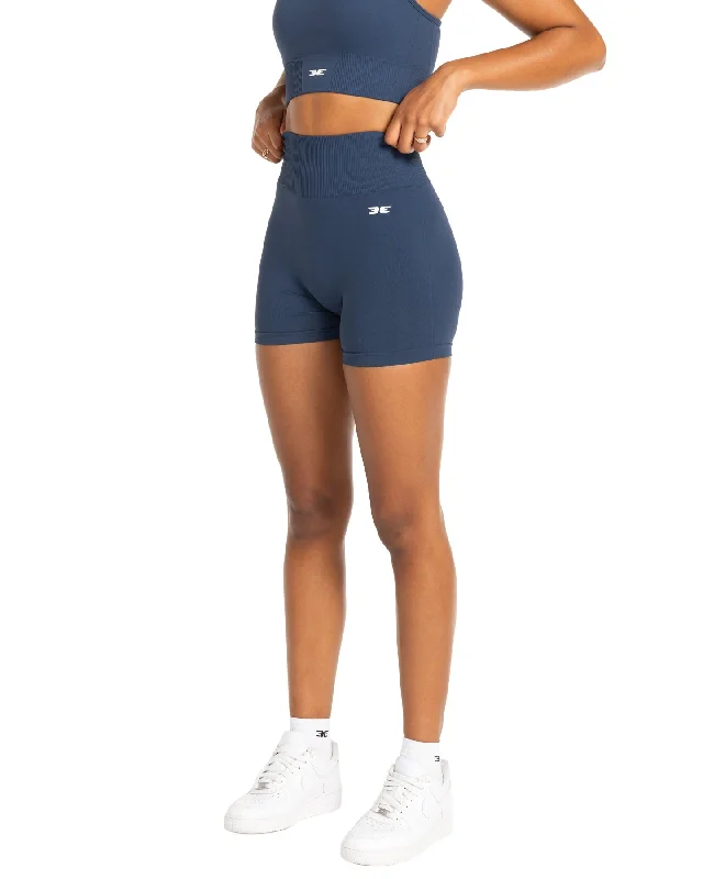 Full-Length Yoga Shorts for Comfortable Fit -Elite Seamless V2 Shorts - Navy (Subtle Scrunch) Full-Length Yoga Shorts for Comfortable Fit -Elite Seamless V2 Shorts - Navy (Subtle Scrunch)