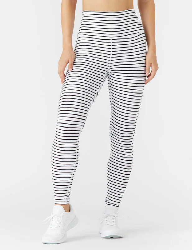 Comfortable Full Coverage Yoga Pants -High Power Legging: White / Black Stripe