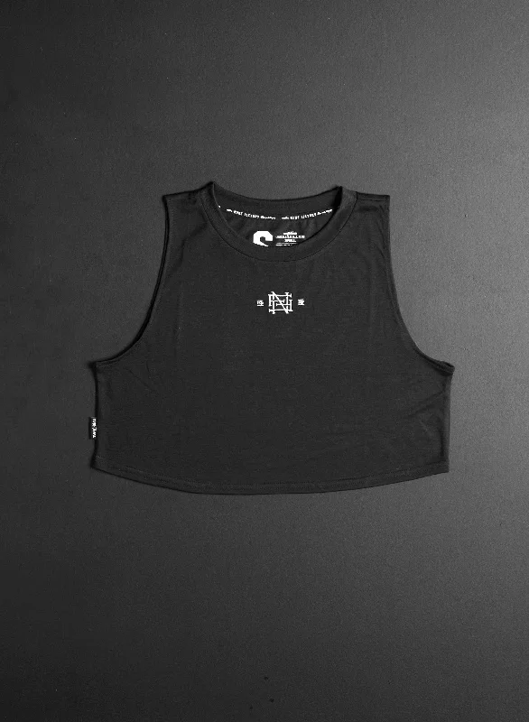 Yoga Tops for Athleisure Style -EMB CROP TANK - BLACK