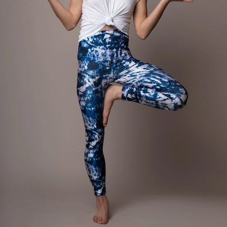 Yoga Pants for Deep Stretching -Indigo Tie Dye Sneaker Legging