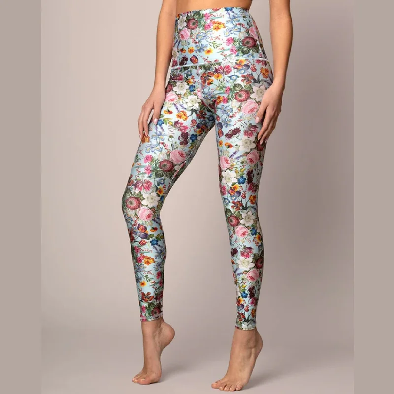 Comfortable Full-Length Yoga Pants -Zoe Blue Floral Leggings