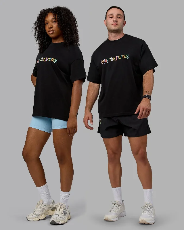 Yoga Tops for Core Fitness Training -Unisex Enjoy The Journey Heavyweight Tee Oversize - Black-Multi
