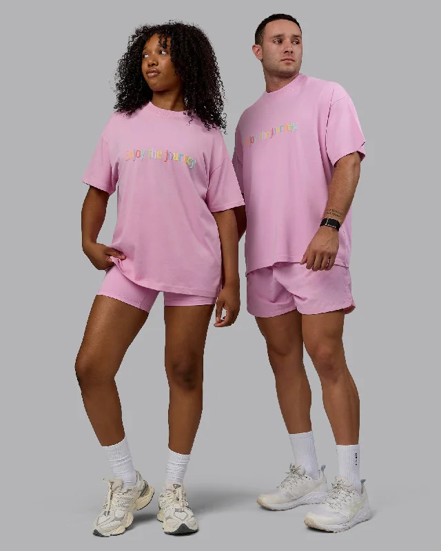 Soft Cotton Yoga Tops for Comfort -Unisex Enjoy The Journey Heavyweight Tee Oversize - Bubblegum-Multi