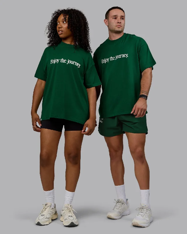 Yoga Tops for Deep Stretching Poses -Unisex Enjoy The Journey Heavyweight Tee Oversize - Deep Emerald-Off-White