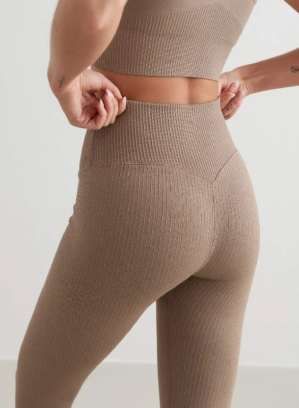Yoga Pants for Deep Flexibility -Espresso Ribbed Seamless Tights