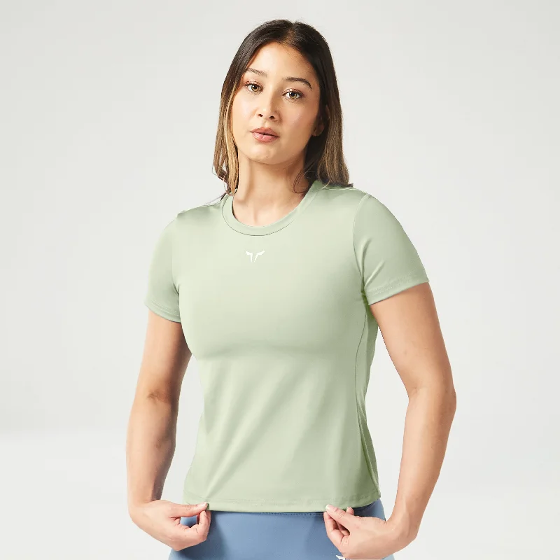 Yoga Tops for Comfortable and Flexible Movement -Essential Body Fit Tee - Desert Sage Yoga Tops for Comfortable and Flexible Movement -Essential Body Fit Tee - Desert Sage