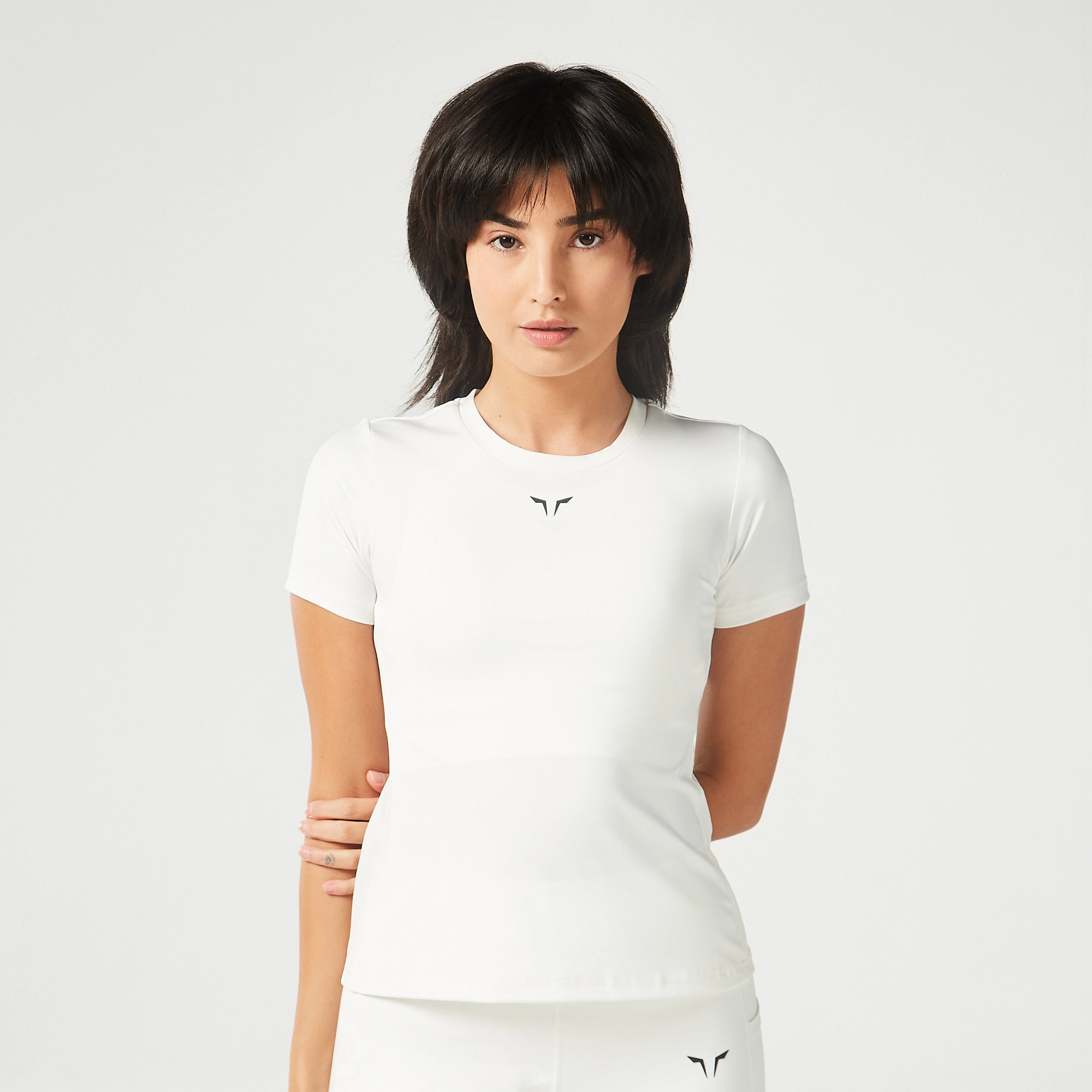 Women's Yoga Tops with Extra Flexibility -Essential Body Fit Tee - Pearl White