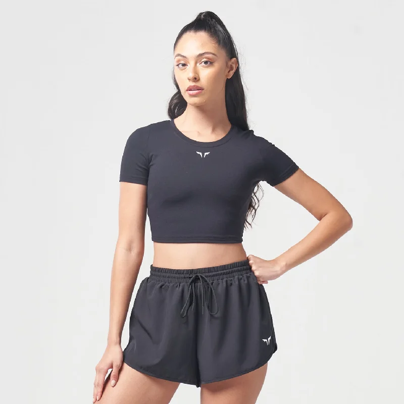 Yoga Tops for Body Movement -Essential Cropped Tee - Black