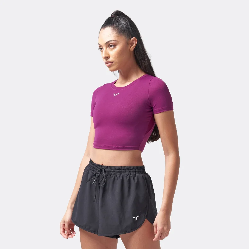 Women's Yoga Tops with High Stretch -Essential Cropped Tee - Dark Purple