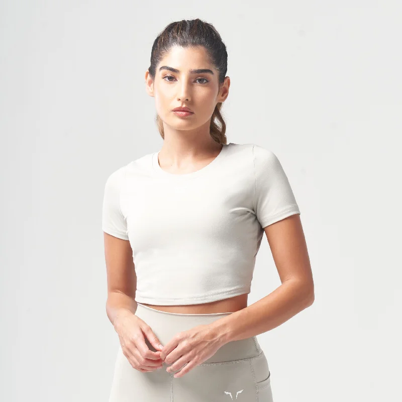 Cool Yoga Tops for Hot Weather -Essential Cropped Tee - Willow Grey