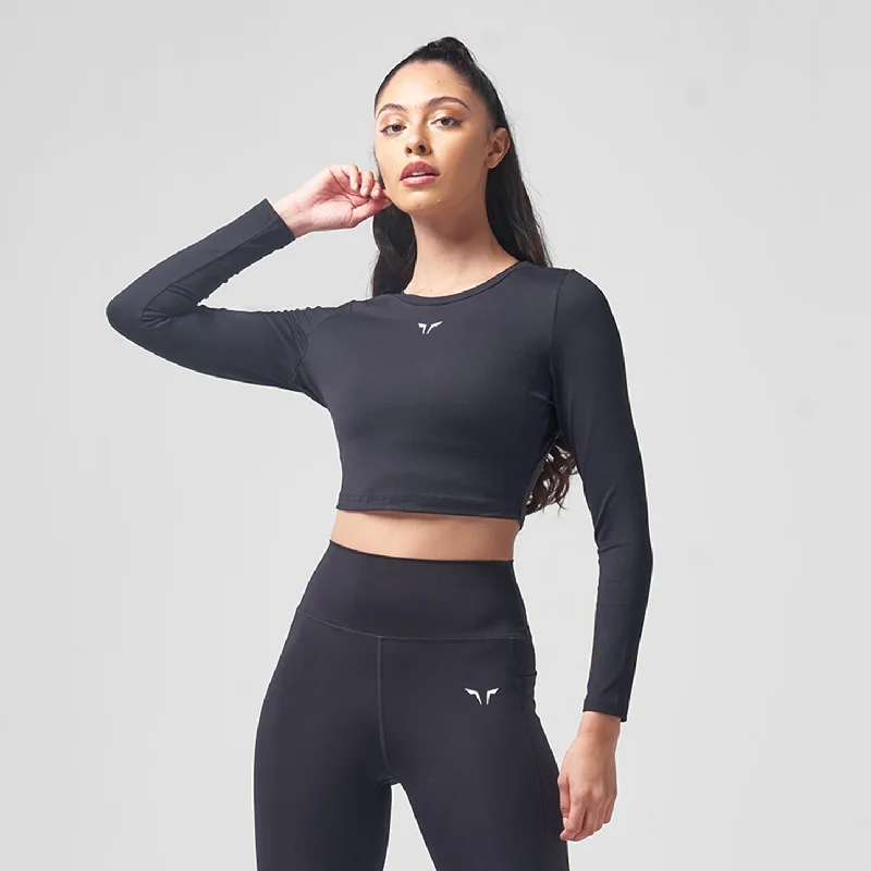 Yoga Tops for Better Posture -Essential Full Sleeves Crop Top - Black