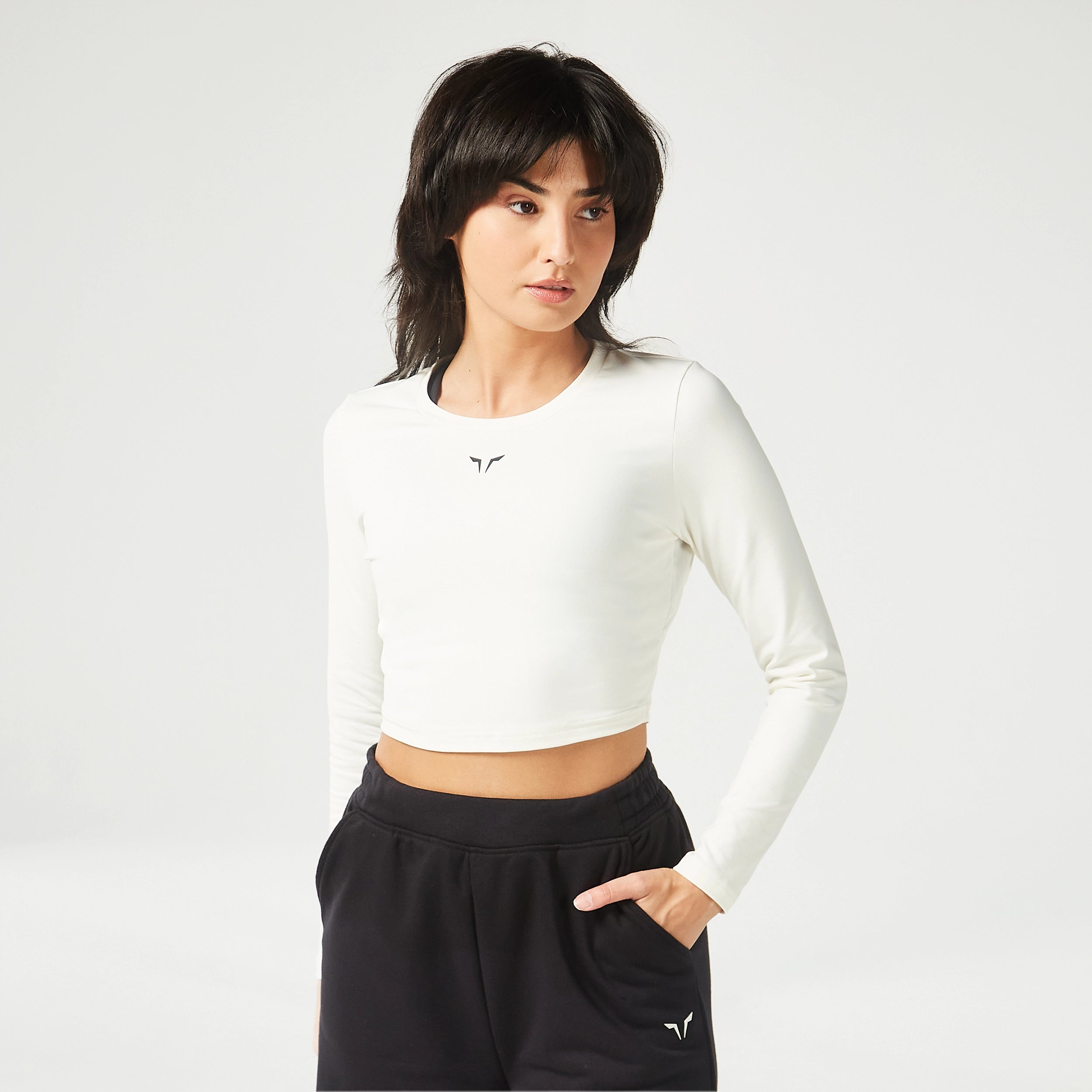 Yoga Tops for Daily Practice -Essential Full Sleeves Crop Top - Pearl White