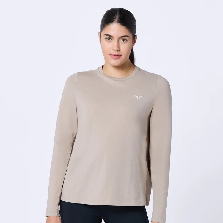 Seamless Yoga Tops for Comfort and Fit -Essential Full Sleeves Tee - Cobblestone