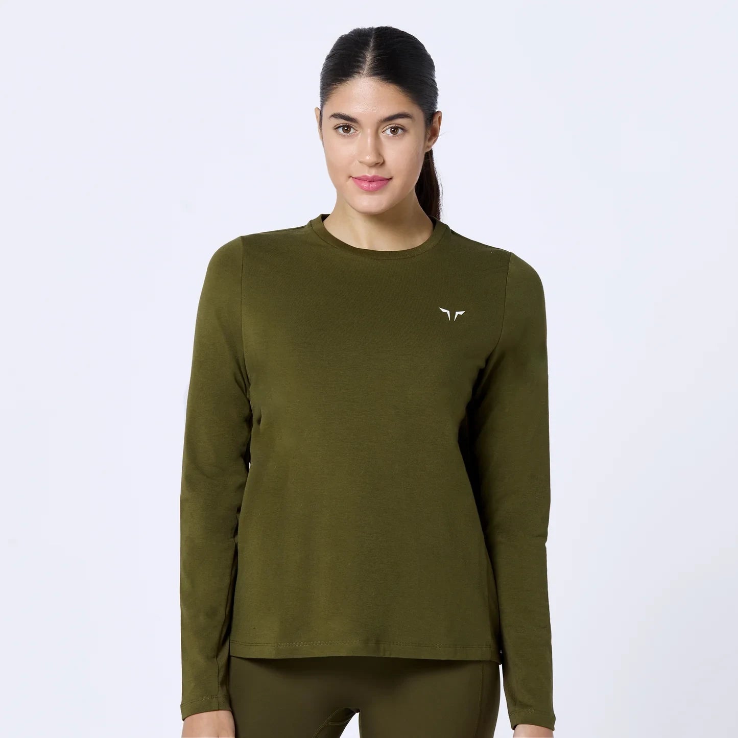 Comfortable Yoga Tops for Studio Sessions -Essential Full Sleeves Tee - Dark Olive
