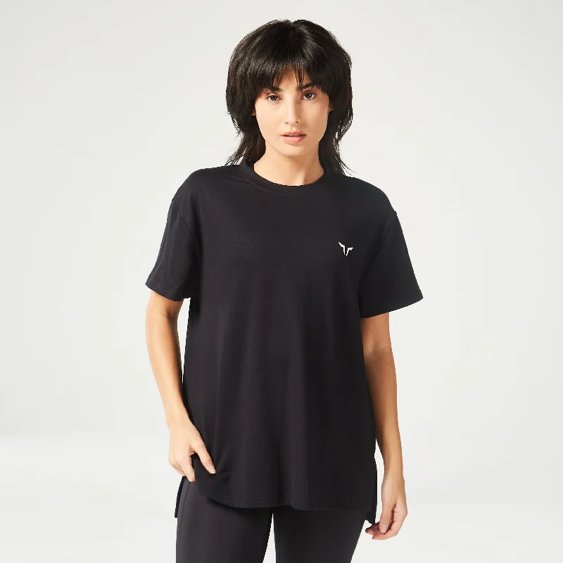 Women's Yoga Tops for Comfortable Movement -Essential Longline Oversized Tee - Black
