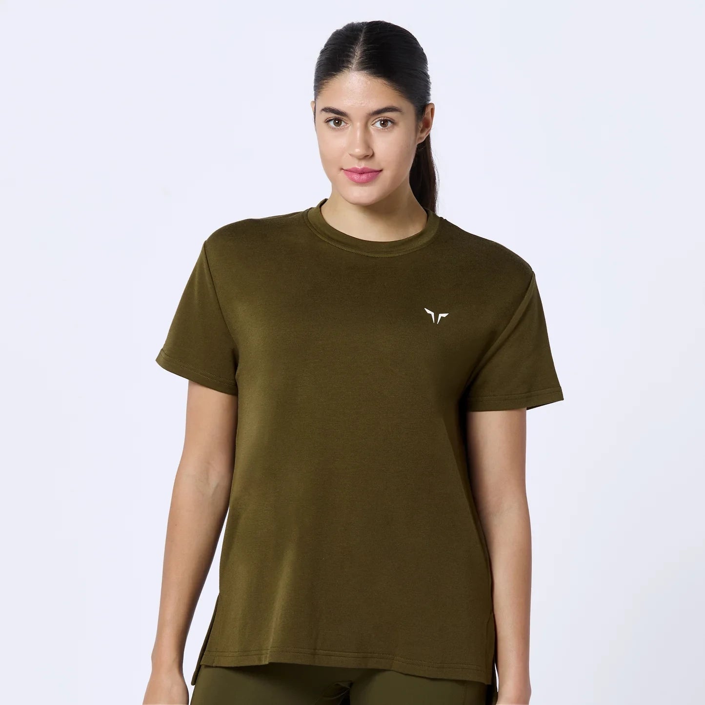 Comfortable Yoga Tops for All-Season Wear -Essential Longline Oversized Tee - Dark Olive