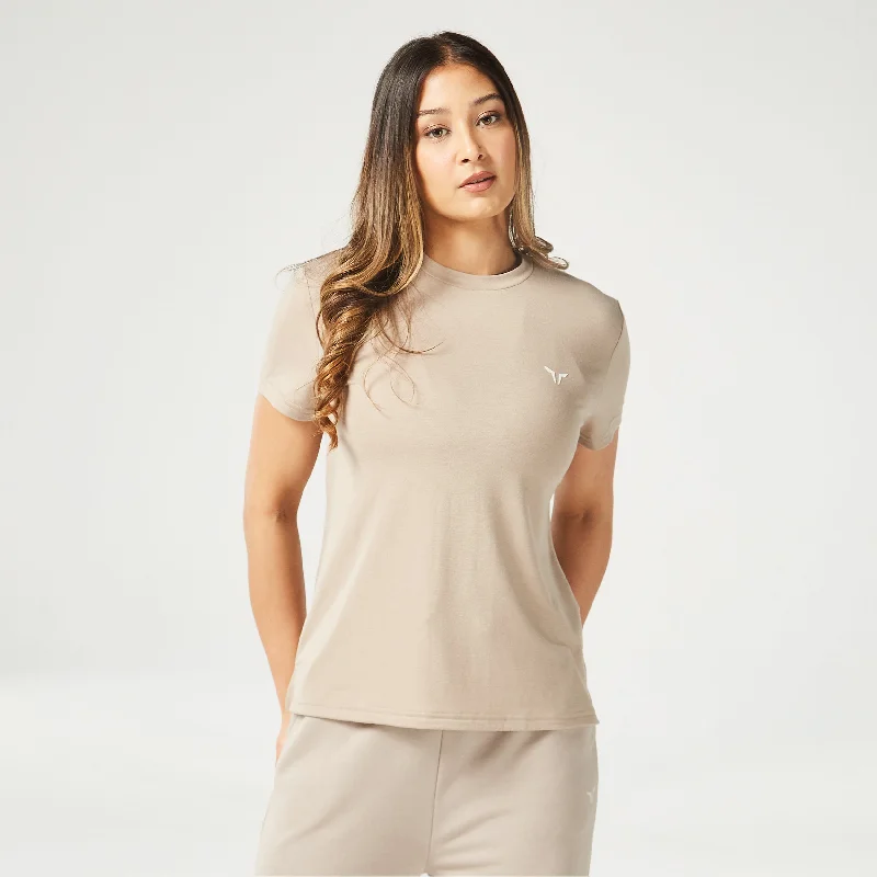 Breathable Yoga Tops for Active Wear -Essential Regular Fit Tee - Cobblestone