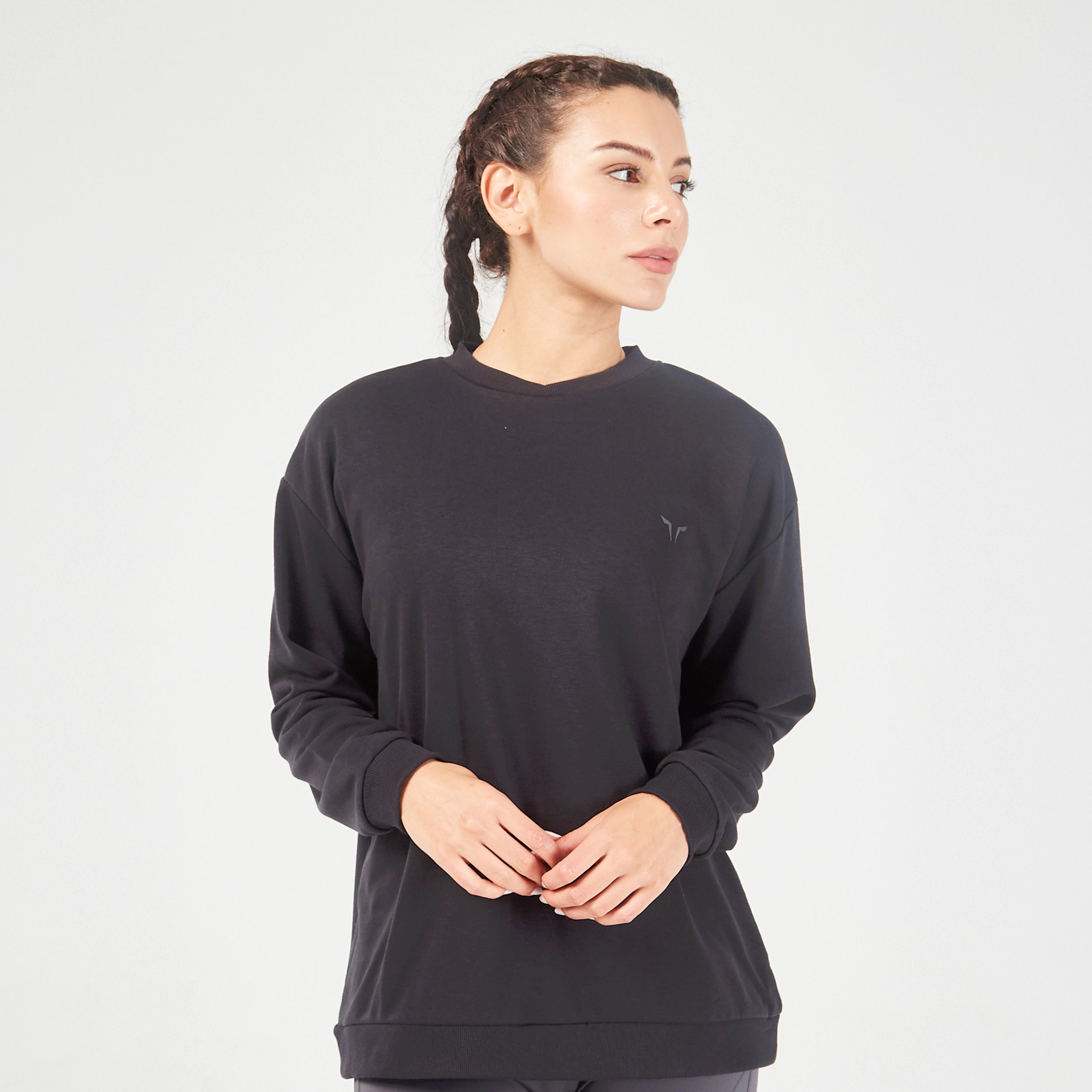 Tight-Fitting Yoga Tops -Essential Relaxed Sweatshirt - Black